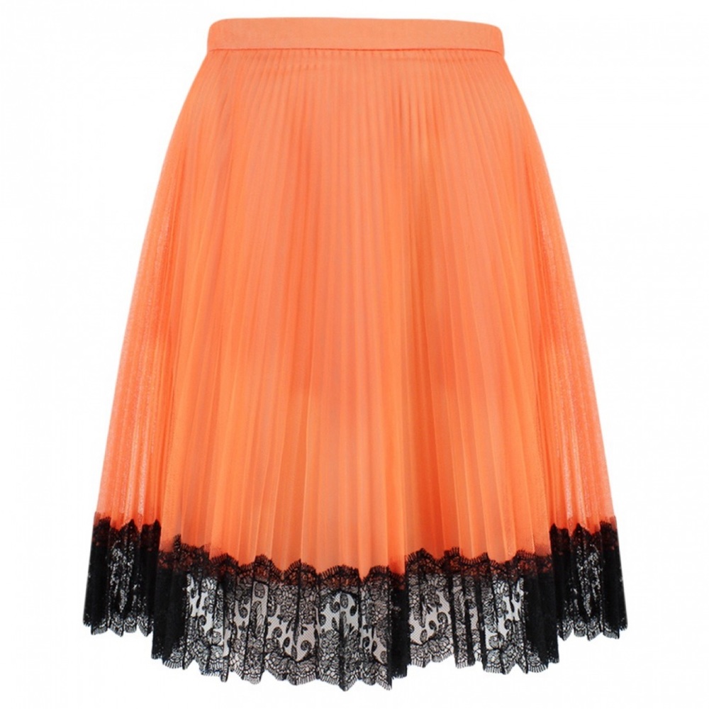 CHRISTOPHER KANE orange neon skirt mesh black lace midi, 4